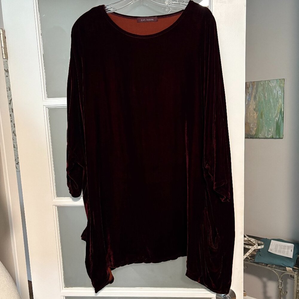 Cut Loose Ruby Velvet Tunic One Size Washable Silk Blend EUC